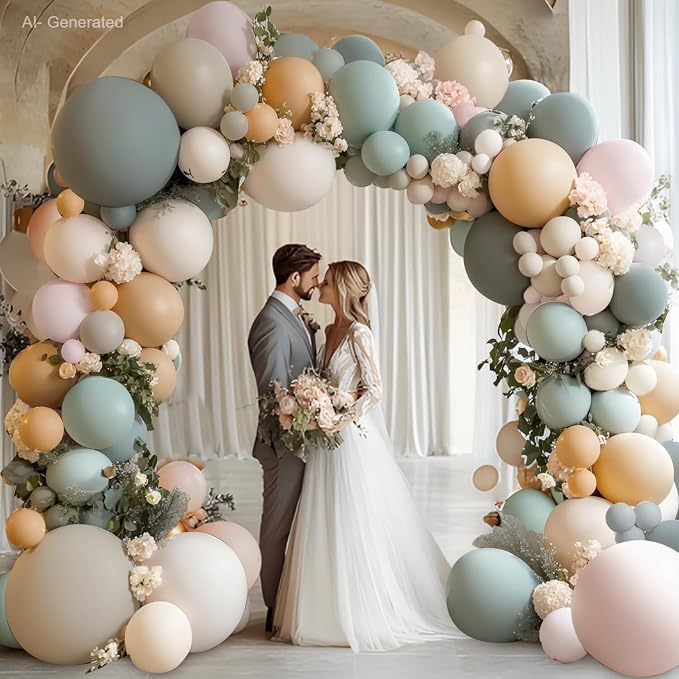 Dusty Green Pink White Balloons Arch Kit, Double Stuffed, Party. | Pastel - Image 4