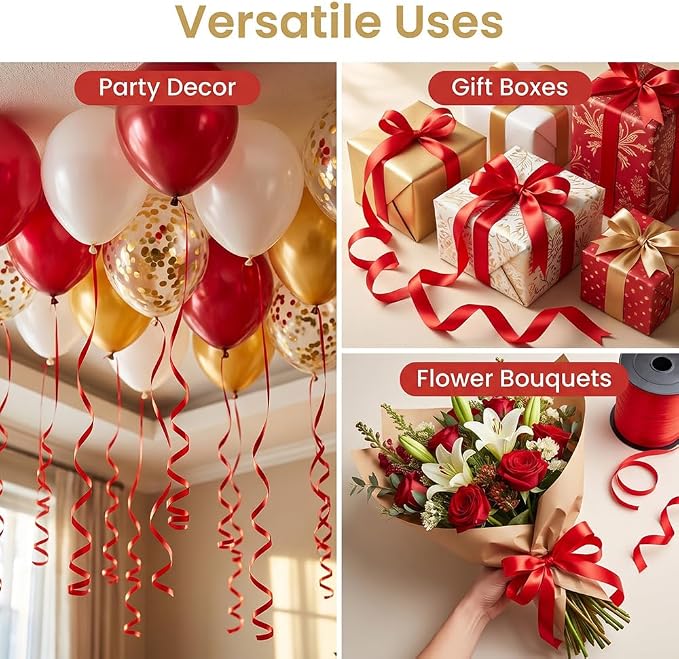 Red PVC Plastic Curling Ribbon, 3/16" x 500-Yard, Floral Arrangements - Image 4
