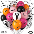 Orange Pink Halloween Balloons, 12 Inch Ghost Balloons, Bat Print Balloon by Saxuxu