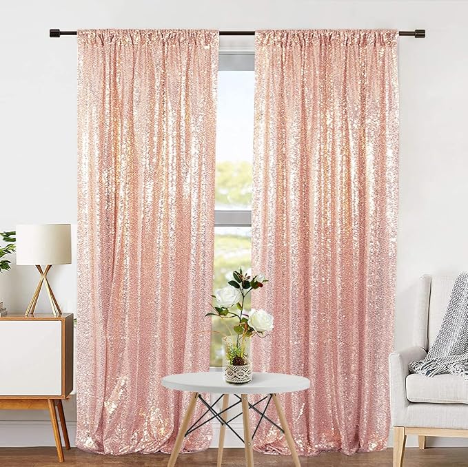 Eternal Beauty Rose Gold Sequin Backdrop Curtains, 2 Panels 2x8FT | 3mm Sparkle - Image 7