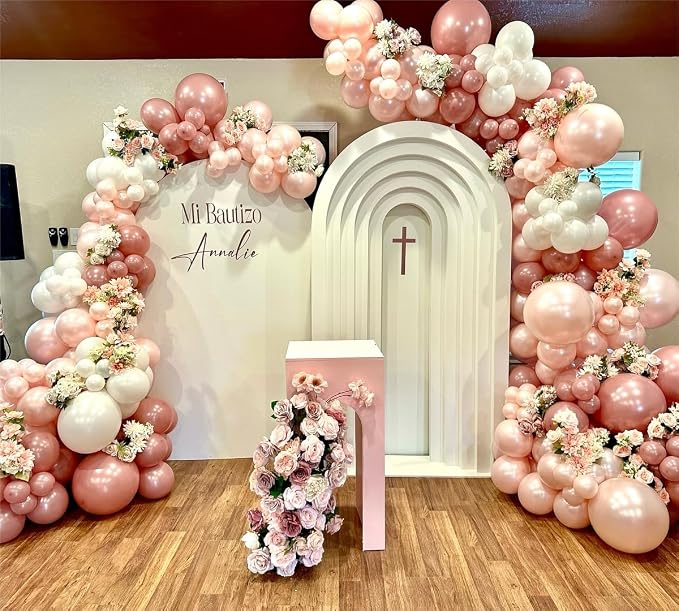 Pearl Pink Double Stuffed Balloons Different Size 115Pcs 5/10/12/18 Inch Pearl - Image 6