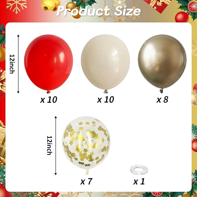 Red and White Balloons Set, 12 Inch Sand White Red and Gold Balloon, Metallic - Image 2