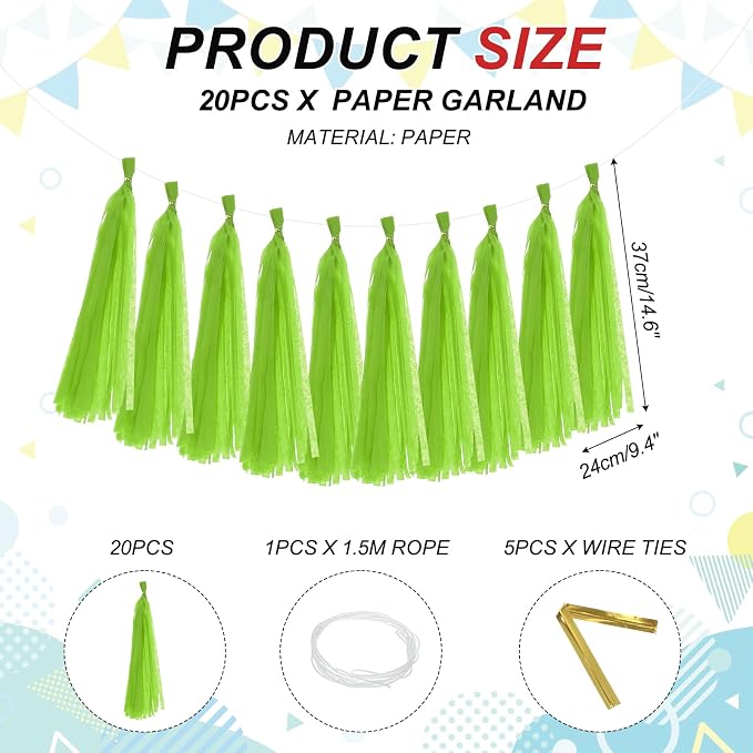 MECCANIXITY 20Pcs Tassel Garland Banner Tissue Paper - Image 2