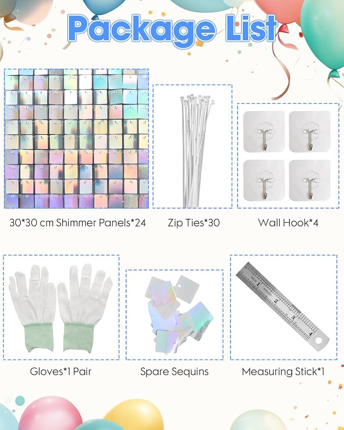 Iridescent Silver Shimmer Wall Backdrop, 24 Panels, 6x4 Ft Photo Backdrop | - Image 5