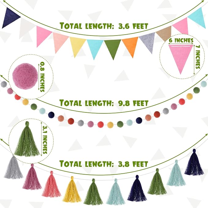 Irenare 9.8 ft Pom Pom Garland for Classroom Felt Rainbow Garland Back to - Image 4