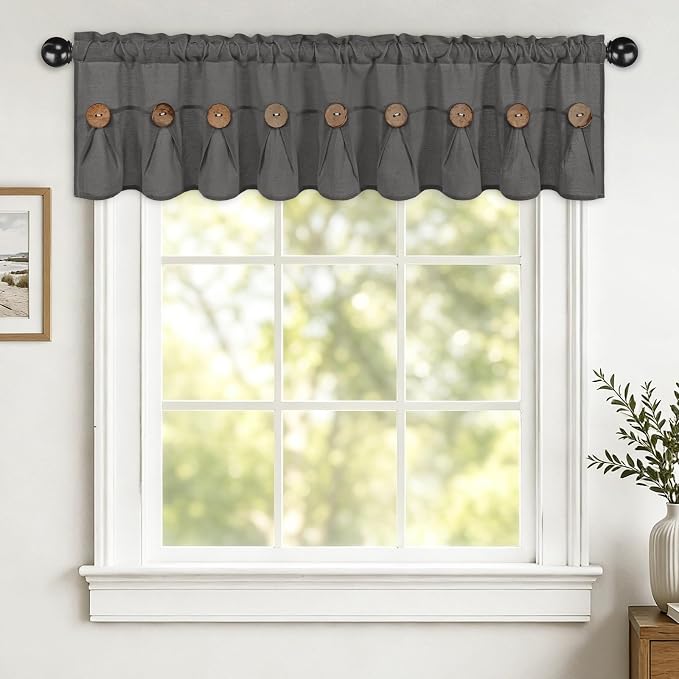 Farmhouse Valance Curtains, Boho Cotton Linen Kitchen Valance, Rod Pocket - Image 2