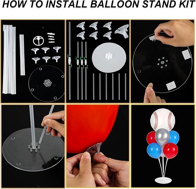 4 Sets Baseball Party Balloons Stand Kit, Baseball Party Balloon Centerpiece - Image 3