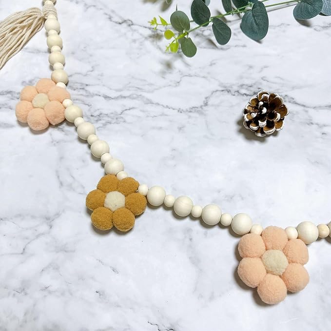 Boho Tassel Garland with Wooden Beads，for Home and Outdoor Decor， Daisy Wooden - Image 3