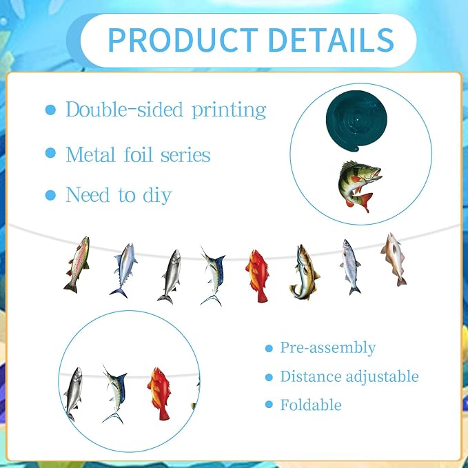Fishing Birthday Party Banners Hanging Swirls Decorations 10PCS | Fishing Party - Image 3