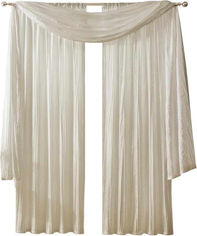 Athena Faux Silk Window Curtain and Scarf Set, Ivory by ElreneHomeFashions