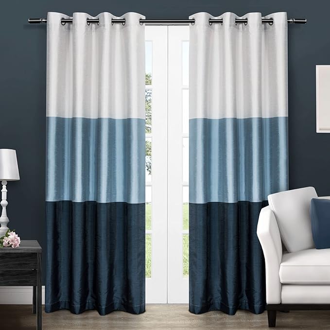 EXCLUSIVE HOME Chateau Striped Faux Silk Grommet Top Curtain Panel Pair by TownCountryLiving