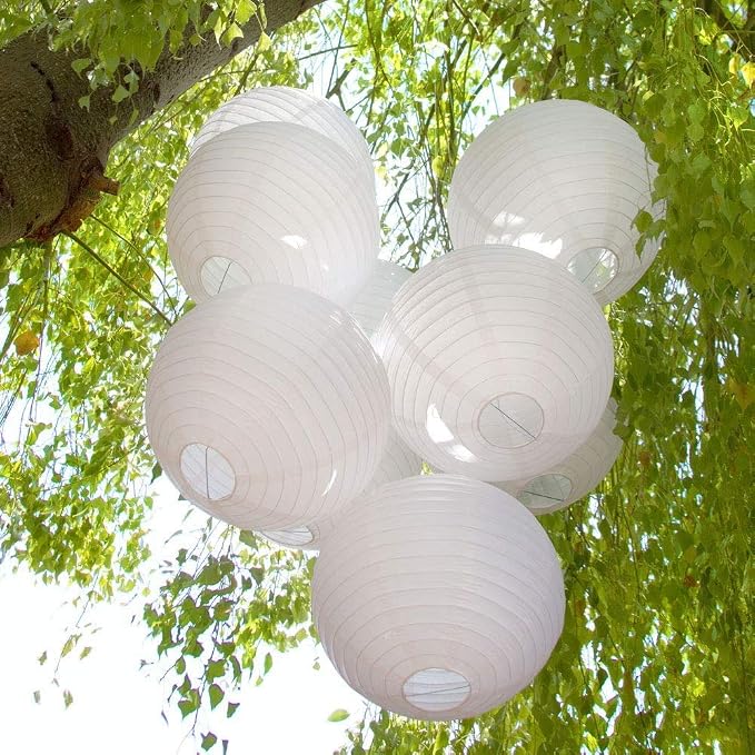 White Paper Lanterns 10 Pcs size of 12" Chinese Round Paper Hanging Decorations - Image 9