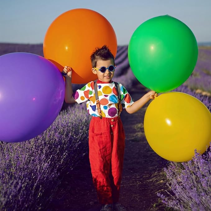 Assorted Rainbow Balloons 10 Pack 36 inch Round Bright Latex Balloons Assorted - Image 3