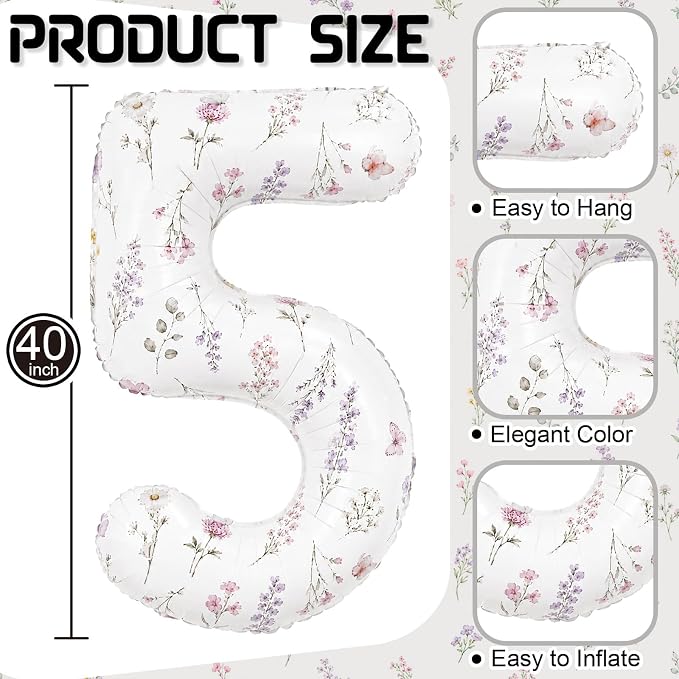 Wildflower Number 50 Balloons for Flower Theme 50th Birthday Party Decor | 40'' - Image 2