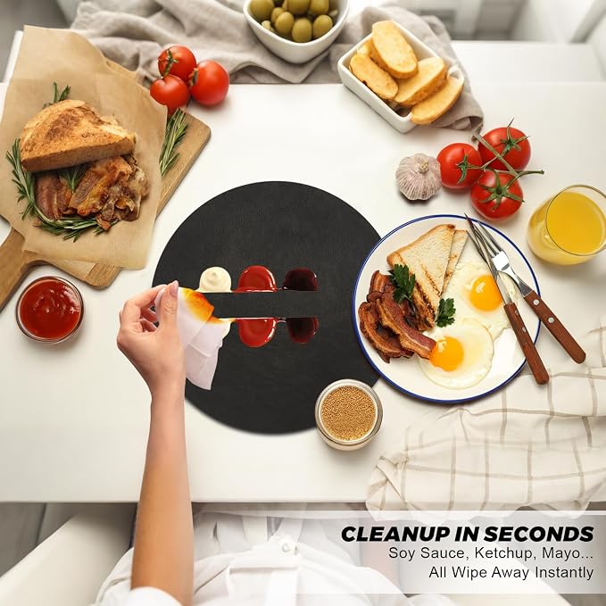 UnivoColors Placemats Round Faux Leather Placemats Set of 8-Waterproof-Wipe - Image 3