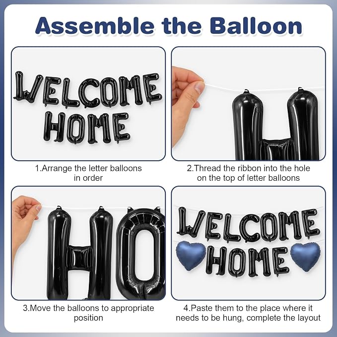 Welcome Home Balloons Navy Blue Black, 16Inch Welcome Home Foil Balloons Banner - Image 7