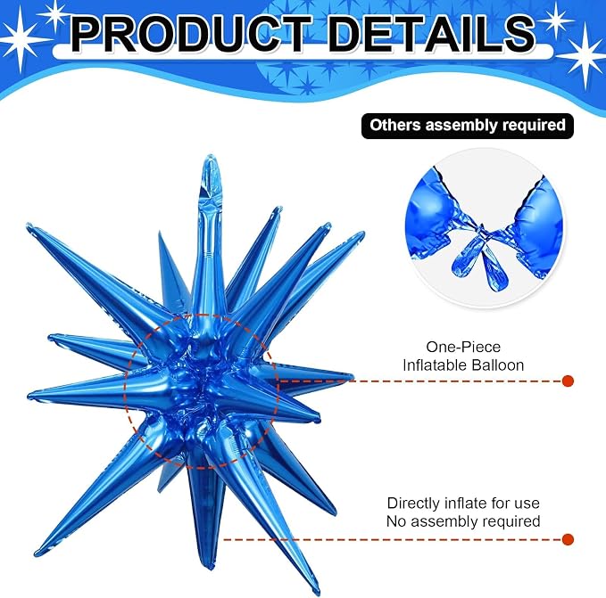 9Pcs Blue Star Balloons, Large Explosion Star Foil Balloons, Metallic Blue - Image 5