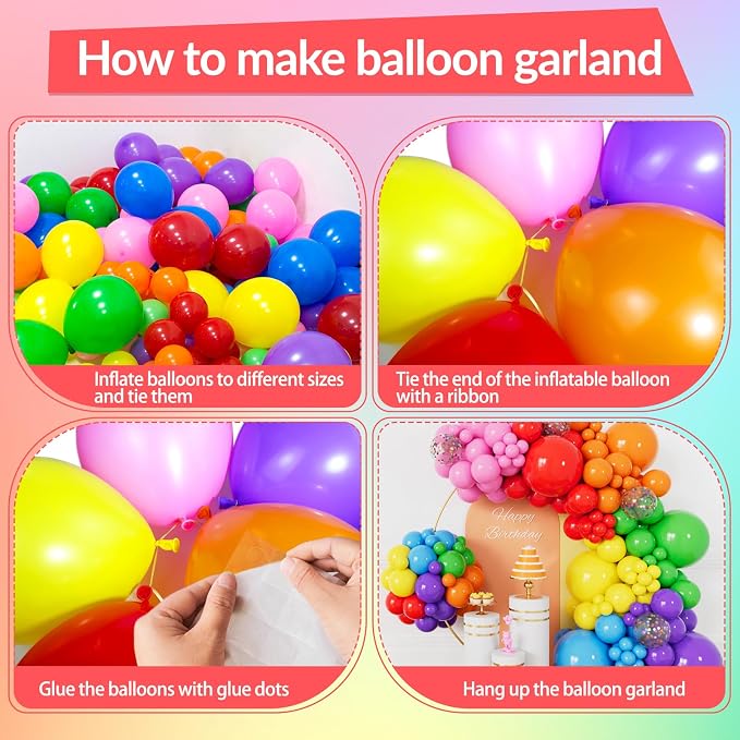 162 Pcs Colorful Rainbow Balloons Arch Kit, Diffrent Size Rainbow Balloon - Image 4