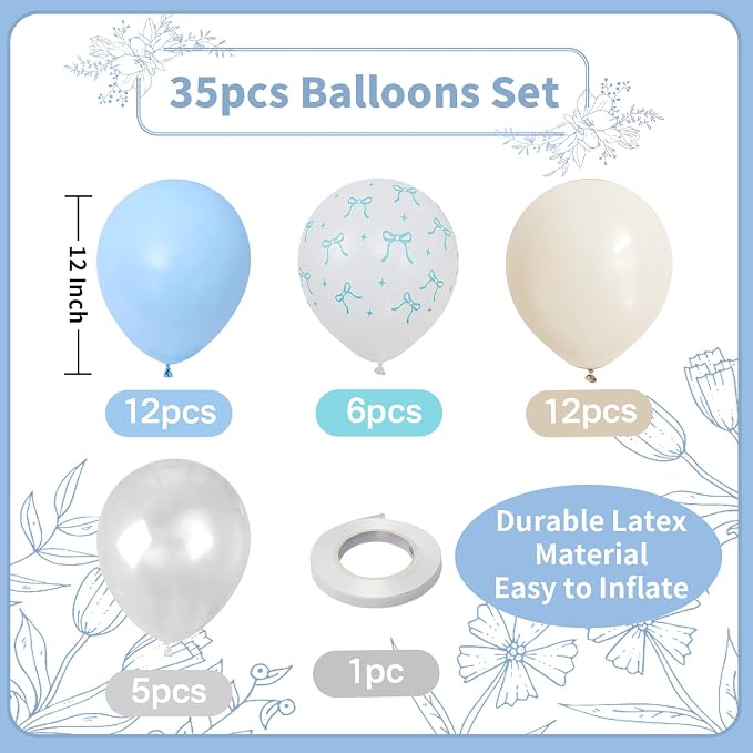 Pastel Blue Bow Balloons Light Pale Blue and White Sand Balloon 12inch Beige - Image 4