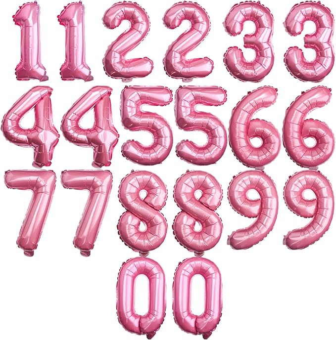 20 Pcs Pink 16" Number Balloons 2 Sets 0-9 Foil Balloon Numbers Décor | Glossy by Makeyourpartypop