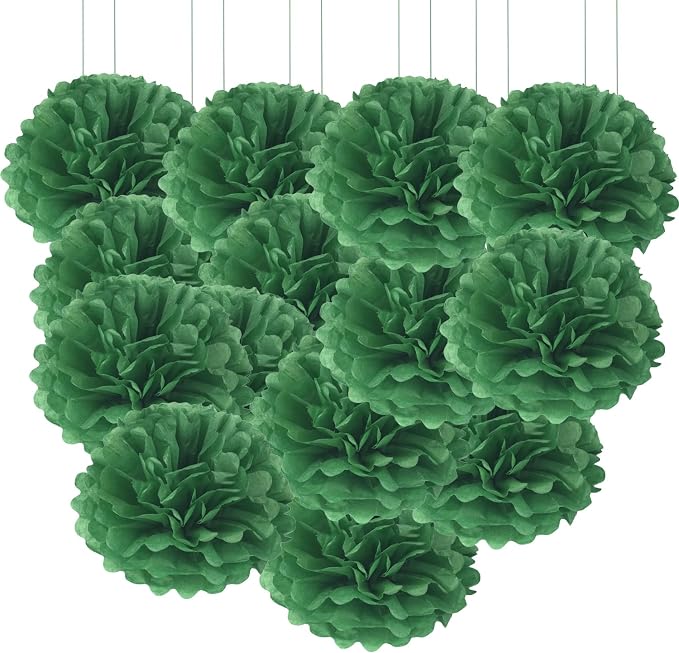 Qimoo 20pcs Dark Green Paper Pom Poms Decorations, DIY Decorative Tissue Paper by QIMOO