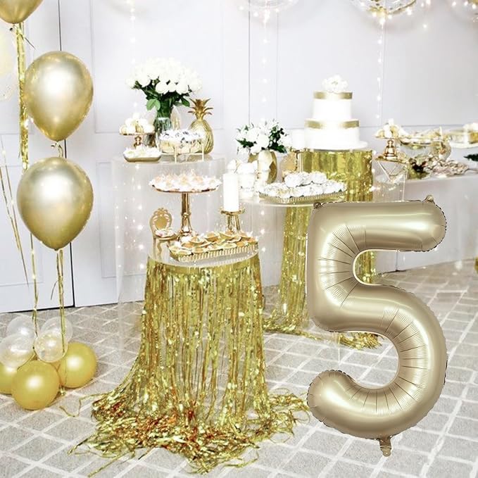 Metallic Gold 5 Balloons, 40 Inch Giant Light Gold Mylar Foil Number 0-9 Helium - Image 6