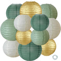 12Pcs Sage Green Gold Paper Lanterns Olive Chinese Hanging Round Paper Lanterns by Unknown
