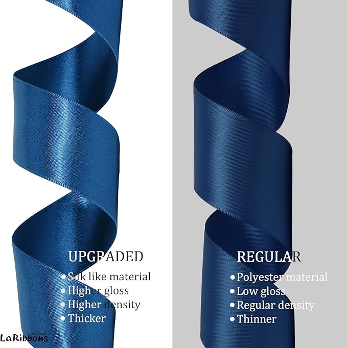 LaRibbons Navy Satin Ribbon 1 Inch 50 Yards Luxury Double Faced Blue Silk Ribbon for Flower Bouquet Crafts Gift Wrapping Wedding Bow Decoration