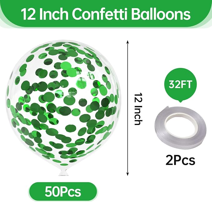 50pcs Green Foil Confetti Balloons, 12 inch Latex Balloon - Image 2