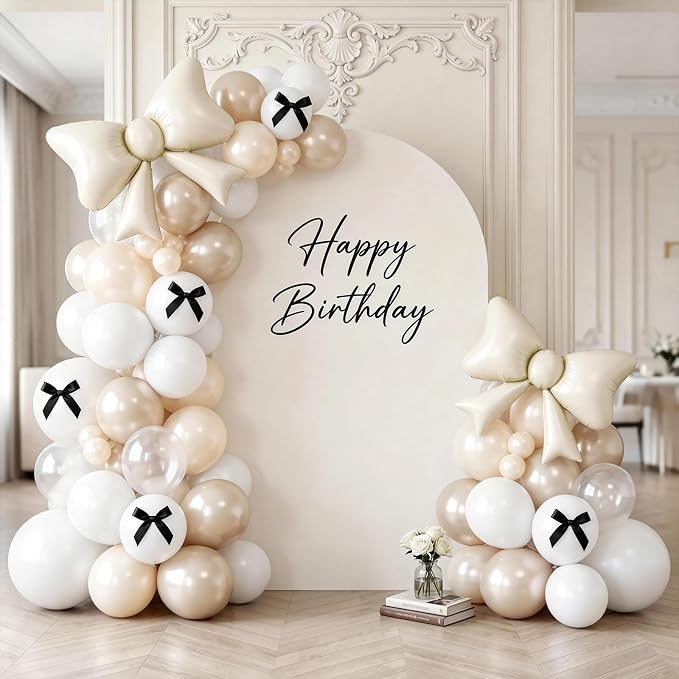 Pearl White Balloons, 35 Inch Cream Bow Balloon Foil, 12 Inch Clear Double - Image 4