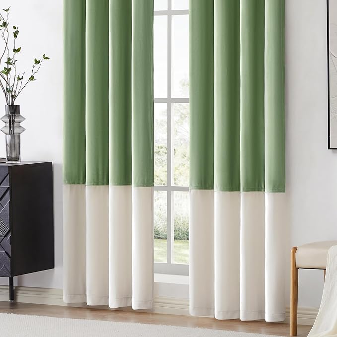 BULBUL Luxury Color Block Velvet Curtains 63 inch - Image 4