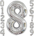 Silver 8 Balloon, 40 Inch Number 8 Balloon, 8 Birthday Balloon Decorations by BBPOOL