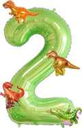 Dinosaur 2nd Birthday Decorations 40 Inch Giant Green Number 2 Foil Balloon | by FacnyGather