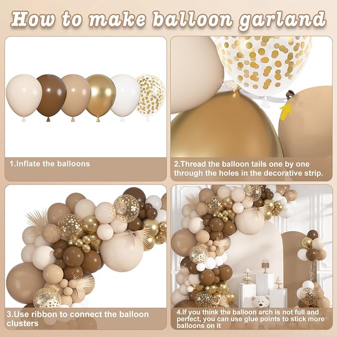 152Pcs Brown Balloons Arch Kit Different Size | Beige Nude Sand White Metallic - Image 7