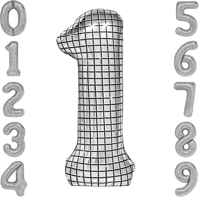 40 Inch Large Silver Disco Ball Print Number Balloon by cocodino