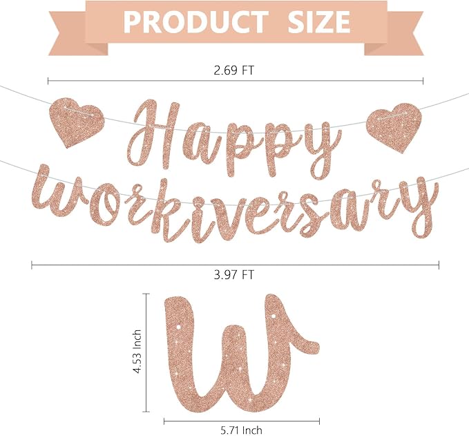 Rose Gold Glitte Happy Workiversary Banner - Image 3