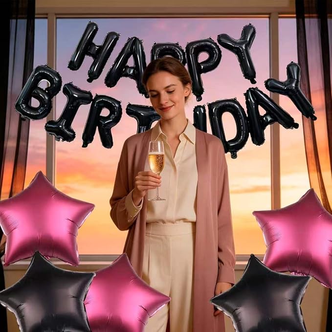 16 Inch Black Birthday Wish Letter Balloon Banner Set Paired - Image 3