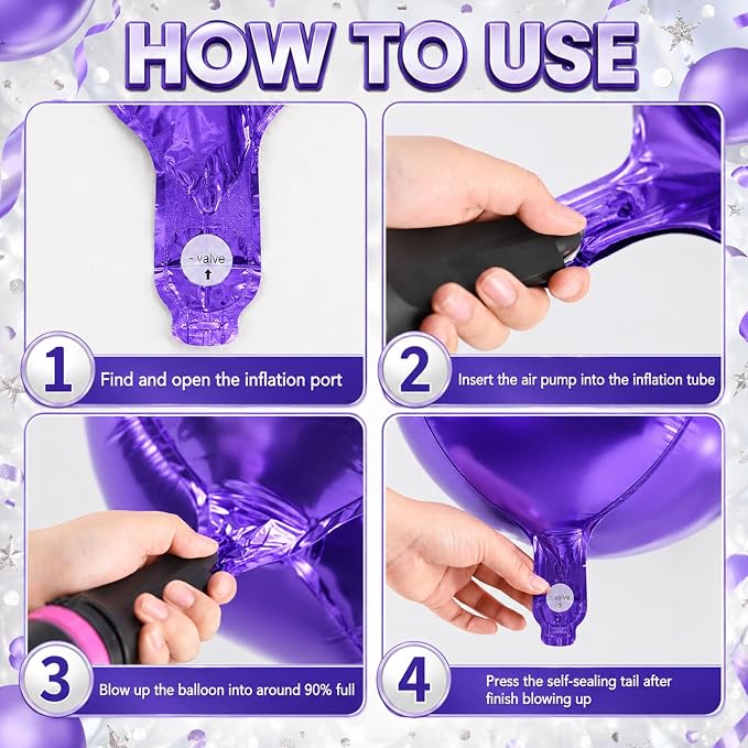 10Pcs Purple Round Foil Balloons, Metallic Purple Foil Baloon - Image 6