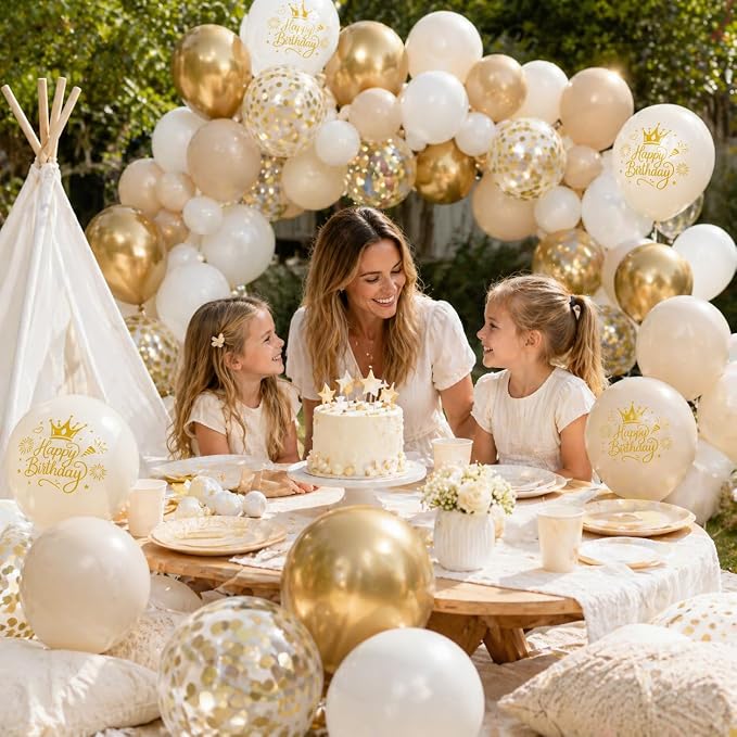 White and Gold Birthday Balloons - Image 8