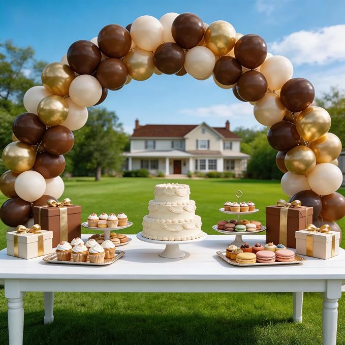 160Pcs 12 Inch Brown Light Brown Tan Sand White Metallic Gold Latex Balloons - Image 6