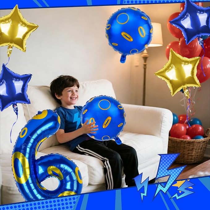 40 Inch Blue and Golden Ring Themed Number Balloon, Number Block Foil Number 6 - Image 6