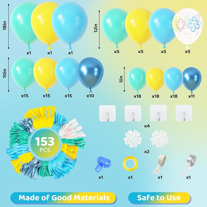 Amandir 153pcs Blue and Yellow Balloons Arch Garland Kit Different Sizes | 18 - Image 3