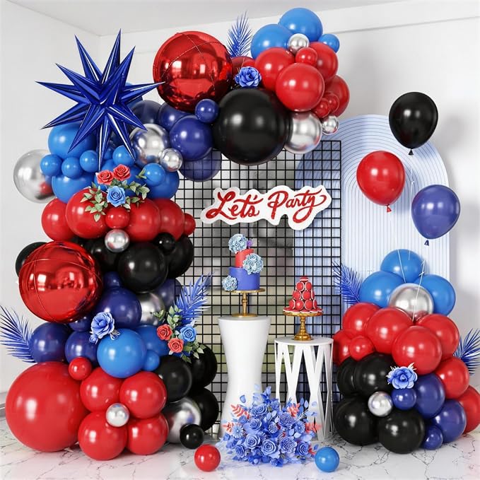 Navy Blue Red Silver Balloon Arch Garland Kit by Cledeco