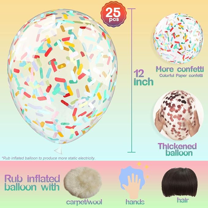 25 Pcs Rainbow Confetti Balloons, 12 Inch Thickened Clear Latex Balloon - Image 2