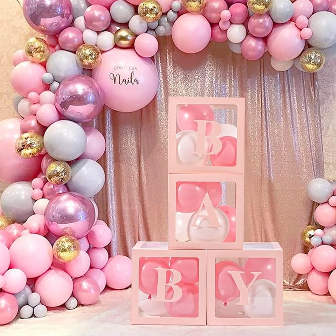 Voircoloria Baby Boxes with Letters, 4 Transparent Balloon Boxes | - Image 4