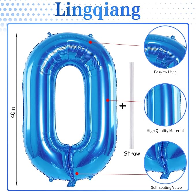 Blue Balloon Number 0, 40 Inch Large Self Inflating Foil Number Balloons 0-9 - Image 2