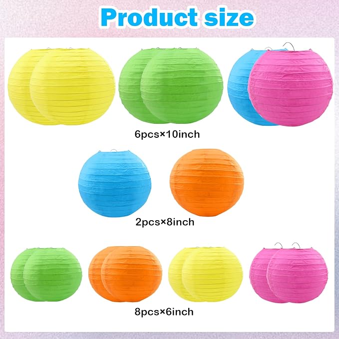 16 Pcs Colorful Paper Lanterns Chinese Neon Paper Lanterns Birthday Party - Image 3