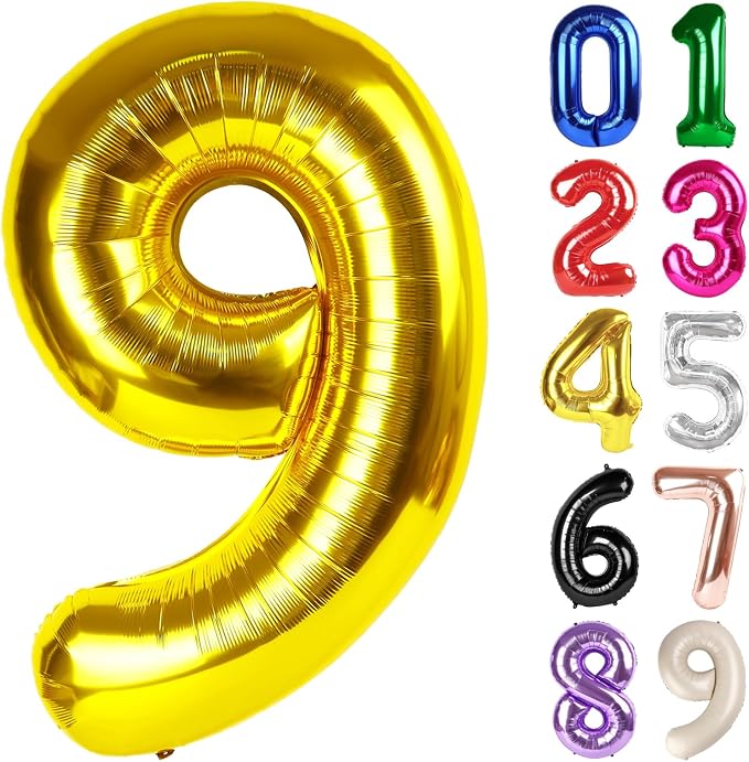 9 Balloon - Gold Birthday Number Balloons, 40 Inch Decorations Men Women | Gold by ALPHADELTAPI