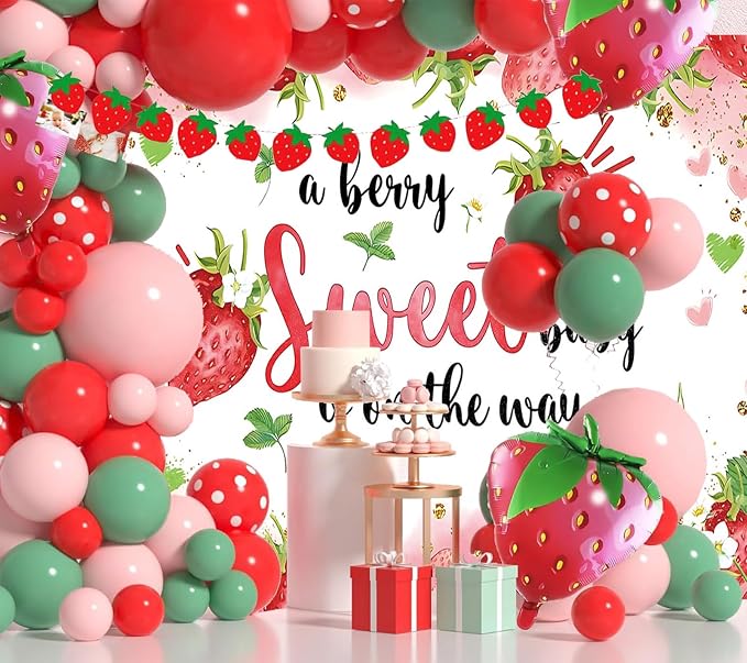 Strawberry Baby Shower Photo Banner Strawberry Girl Baby Shower Newborn Party - Image 3