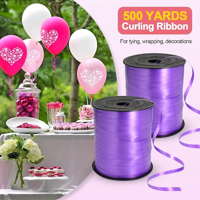 Luomorgo Purple Curling Ribbon, 500 Yards/1 Roll Balloon Ribbon | Plastic Thin - Image 2